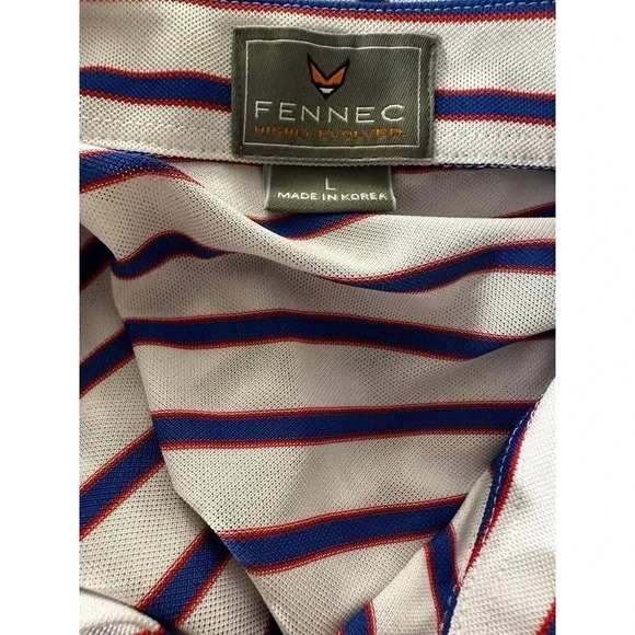 Fennec Men's White & Blue Striped Short Sleeve golf Polo Shirt Size Large - Picture 2 of 5